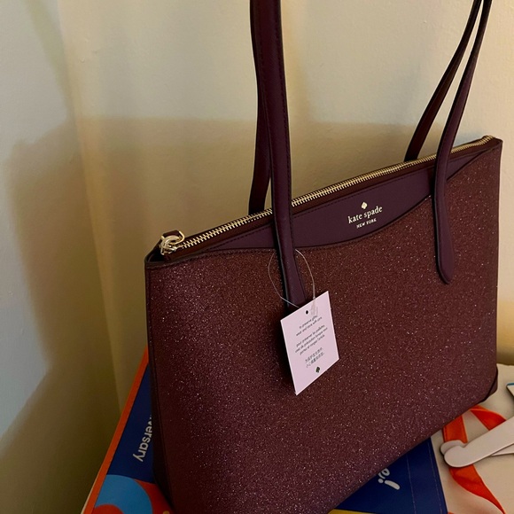NWT Kate Spade Joeley Lola Shimmy Glitter Top Zip Tote Shoulder Bag Deep… - Picture 6 of 8